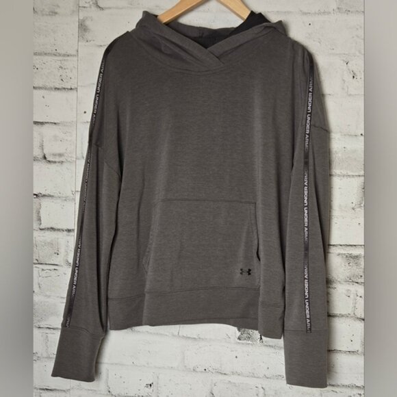 Under Armour Charcoal Grey Rival Terry Taped Pullover Hoodie - Picture 1 of 10
